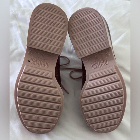 Mini Melissa Original Mel Platform Lace Up Girls Pink Glitter Boots Size 2 - Picture 5 of 9